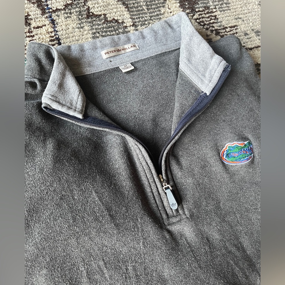 Peter Millar Gray Quarter Zip-Up | Florida Gator | 100% Cotton | Men’s Medium